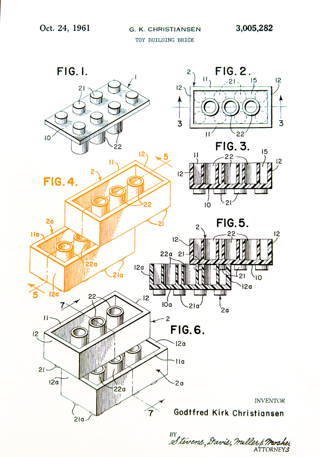 Patentzeichnung – Toy Building Brick (LEGO-Patent)